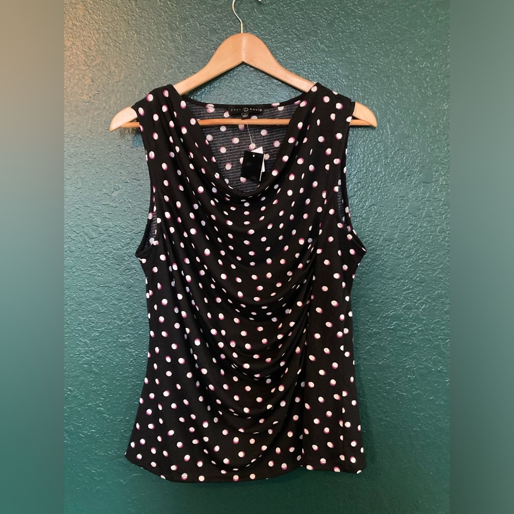 Fred David 💟 Black Polka Dot Sleeveless Top size: L